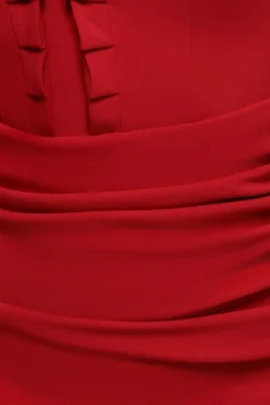 Off The Shoulder Frill Gathered Maxi Dress - Red by Goddiva