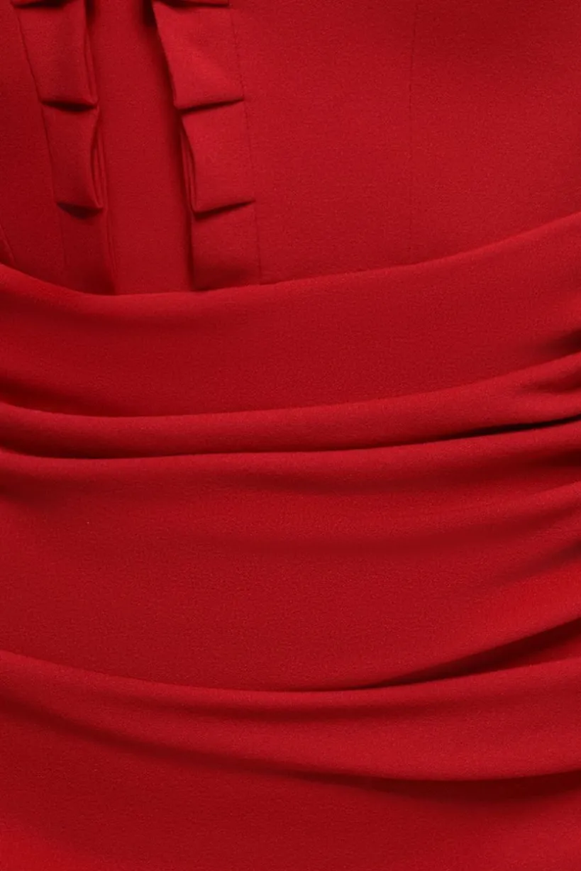 Off The Shoulder Frill Gathered Maxi Dress - Red by Goddiva