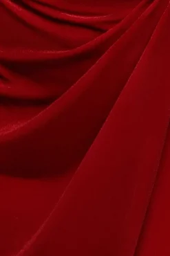 Off The Shoulder Front Split Velvet Maxi Dress - Red by Goddiva