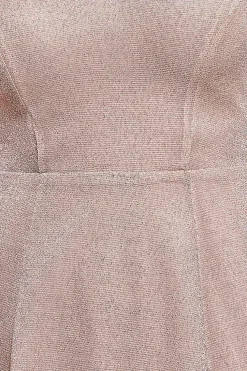 Off The Shoulder Lurex High Low Dress - Nude by Goddiva