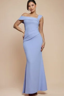 Off The Shoulder Pleated Waist Maxi Dress - Lilac by Goddiva