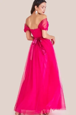 Off The Shoulder Princess Maxi Dress - Hot Pink by Goddiva
