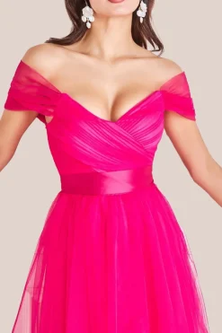 Off The Shoulder Princess Maxi Dress - Hot Pink by Goddiva