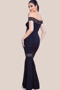 Off The Shoulder Ribbed Bodycon Maxi Dress - Black by Goddiva