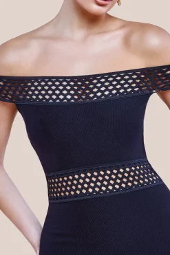 Off The Shoulder Ribbed Bodycon Maxi Dress - Black by Goddiva