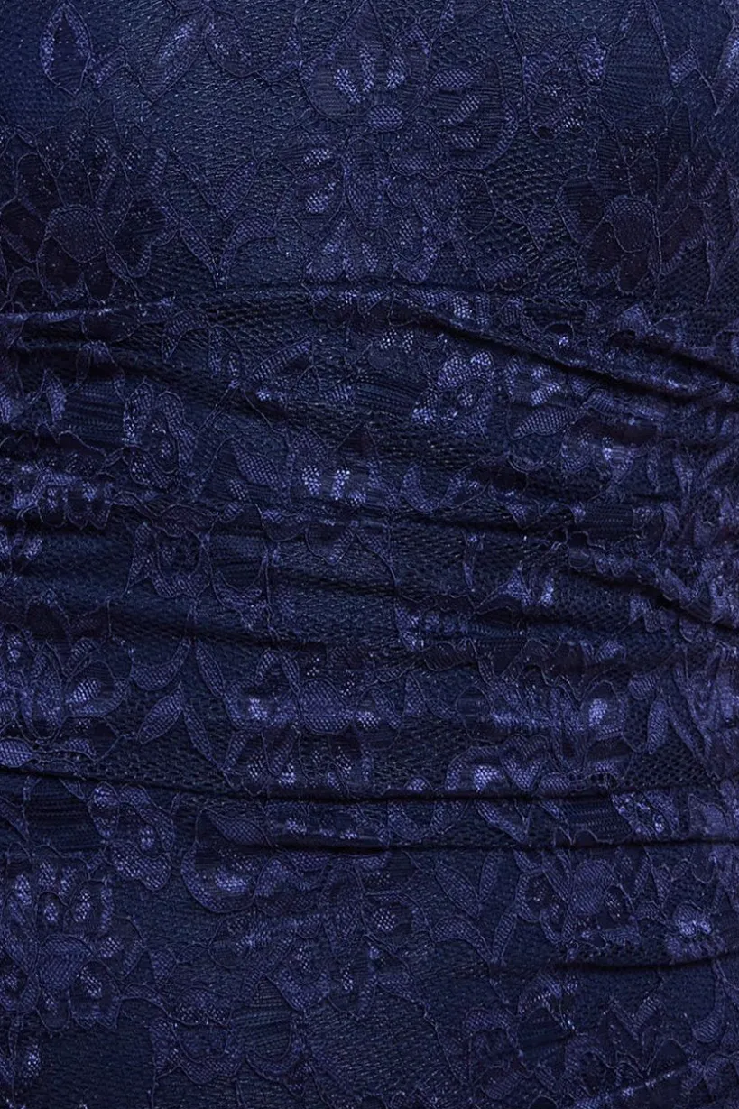 Off The Shoulder Scalloped Neck Maxi Dress - Navy Blue by Goddiva