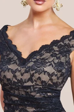 Off The Shoulder Scalloped Neck Maxi Dress - Black by Goddiva