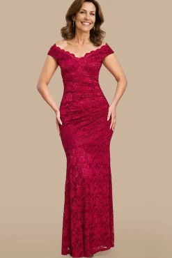 Off The Shoulder Scalloped Neck Maxi Dress - Wine by Goddiva
