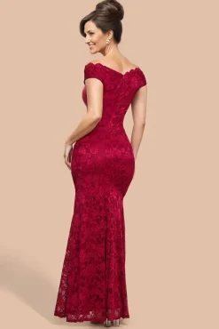 Off The Shoulder Scalloped Neck Maxi Dress - Wine by Goddiva