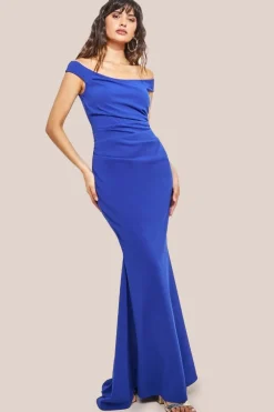 Off The Shoulder Scuba Maxi Dress - Royal Blue by Goddiva