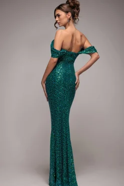 Off The Shoulder Sequin Wing Maxi - Emerald Green by Goddiva