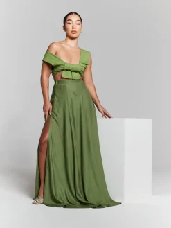 Olive Green High Waisted Maxi Skirt by InFlair