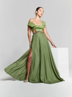 Olive Green High Waisted Maxi Skirt by InFlair