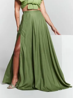 Olive Green High Waisted Maxi Skirt by InFlair
