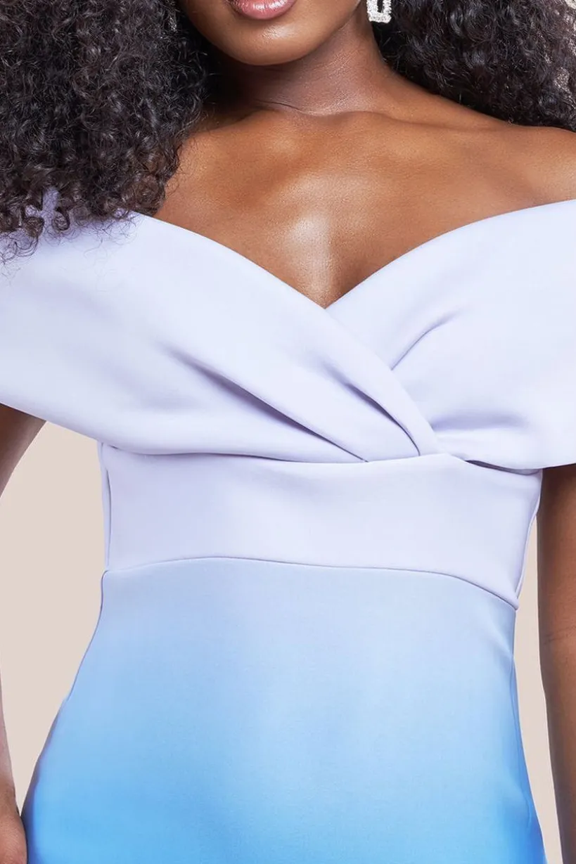 Ombre Front Wrap Bardot Midi Dress - Light Blue by Goddiva