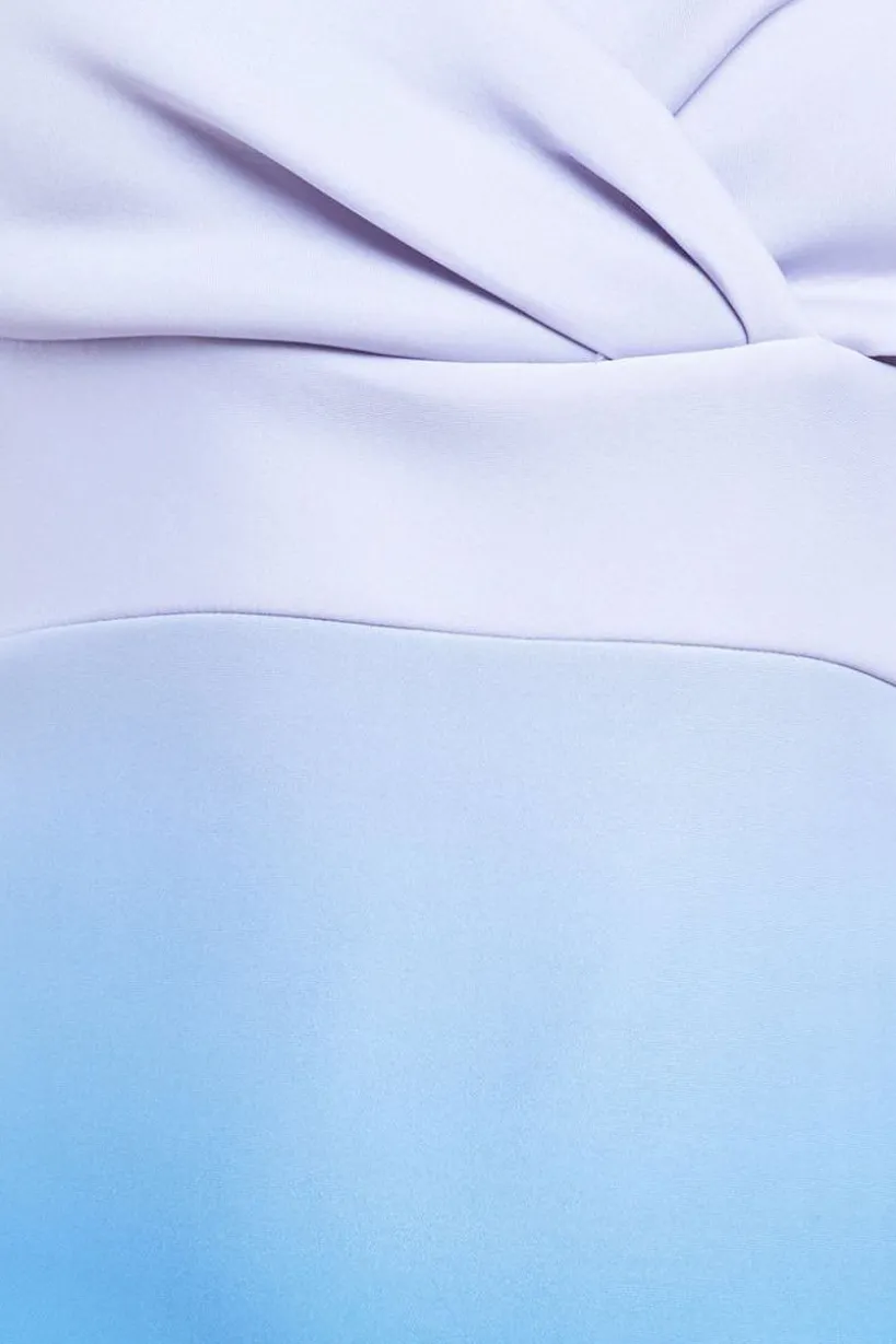 Ombre Front Wrap Bardot Midi Dress - Light Blue by Goddiva