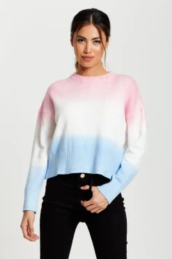 Ombre Pattern Jumper In Pink, White And Blue by Liquorish