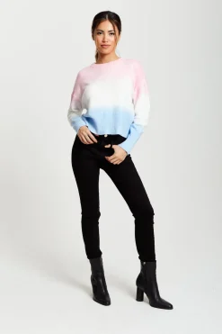Ombre Pattern Jumper In Pink, White And Blue by Liquorish