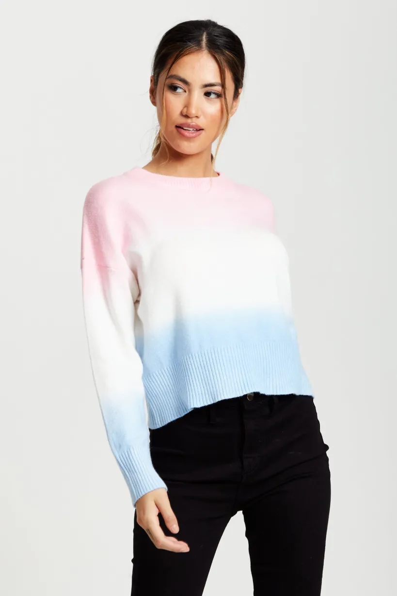 Ombre Pattern Jumper In Pink, White And Blue by Liquorish