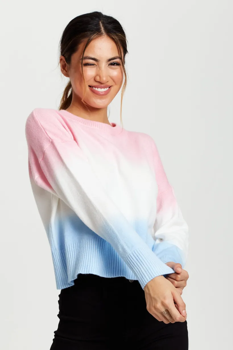 Ombre Pattern Jumper In Pink, White And Blue by Liquorish