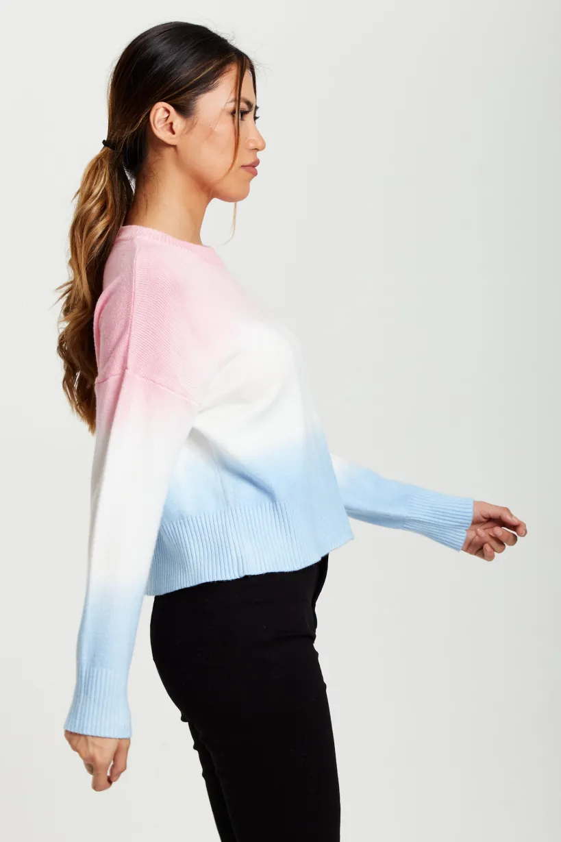 Ombre Pattern Jumper In Pink, White And Blue by Liquorish