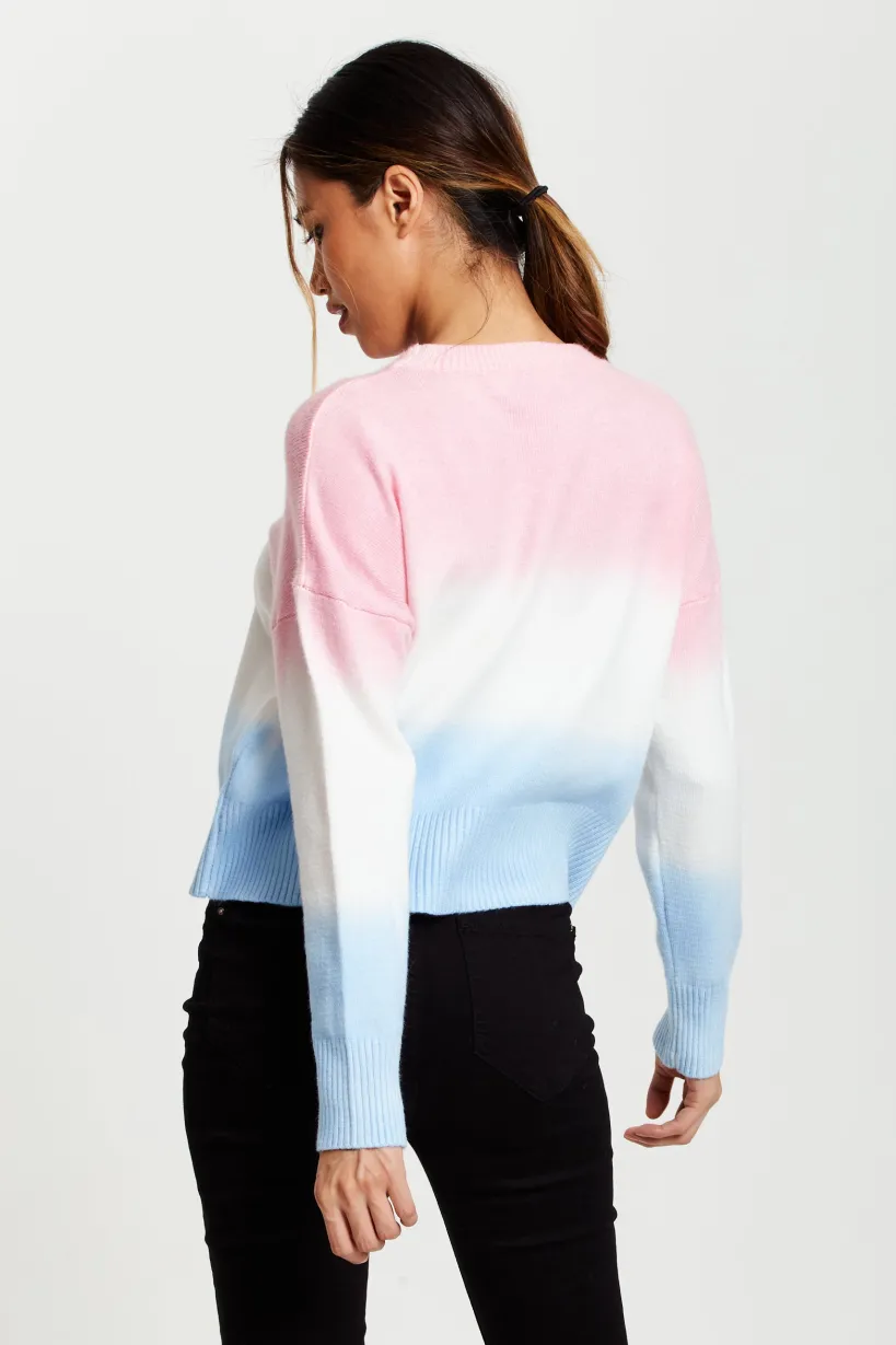 Ombre Pattern Jumper In Pink, White And Blue by Liquorish