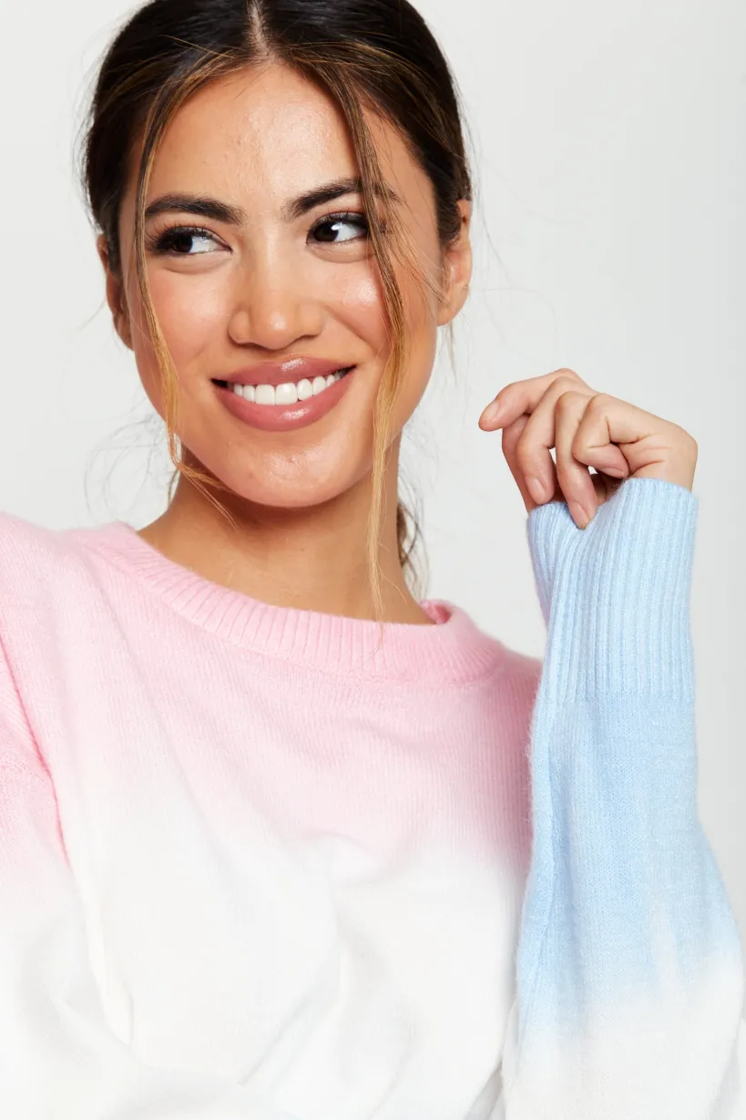 Ombre Pattern Jumper In Pink, White And Blue by Liquorish