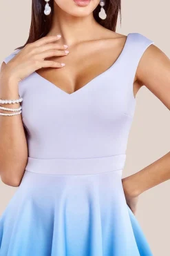 Ombre Scuba Foam Bardot A-Line Midi Dress - Light Blue by Goddiva