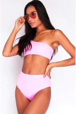 One Shoulder Bikini Top In Baby Pink by Maribela