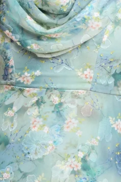 One Shoulder Cowl Neck Chiffon Floral Maxi Dress - Blue by Goddiva