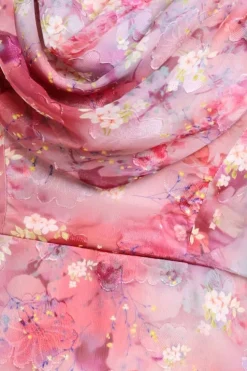 One Shoulder Cowl Neck Chiffon Floral Maxi Dress - Pink by Goddiva