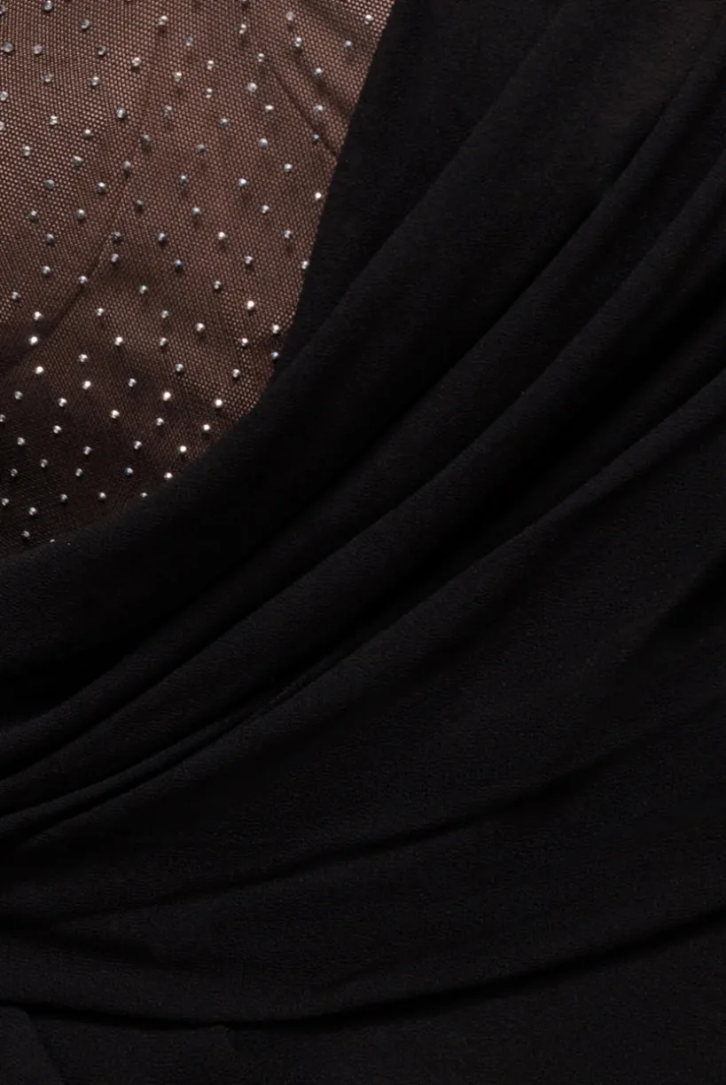 One Shoulder Diamante Chiffon Evening Maxi Dress - Black by Goddiva
