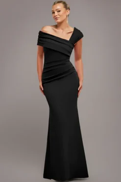 One Shoulder Evening Maxi Dress - Black by Goddiva