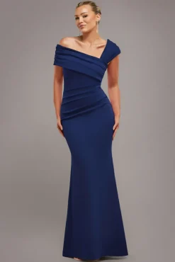 One Shoulder Evening Maxi Dress - Navy by Goddiva
