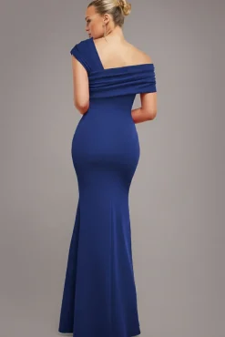 One Shoulder Evening Maxi Dress - Navy by Goddiva