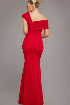 One Shoulder Evening Maxi Dress - Red by Goddiva