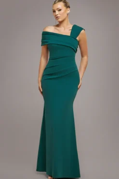 One Shoulder Evening Maxi Dress - Emerald Green by Goddiva