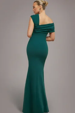 One Shoulder Evening Maxi Dress - Emerald Green by Goddiva