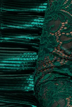 One Shoulder Fan Pleat Frill Corset Top - Emerald Green by Goddiva