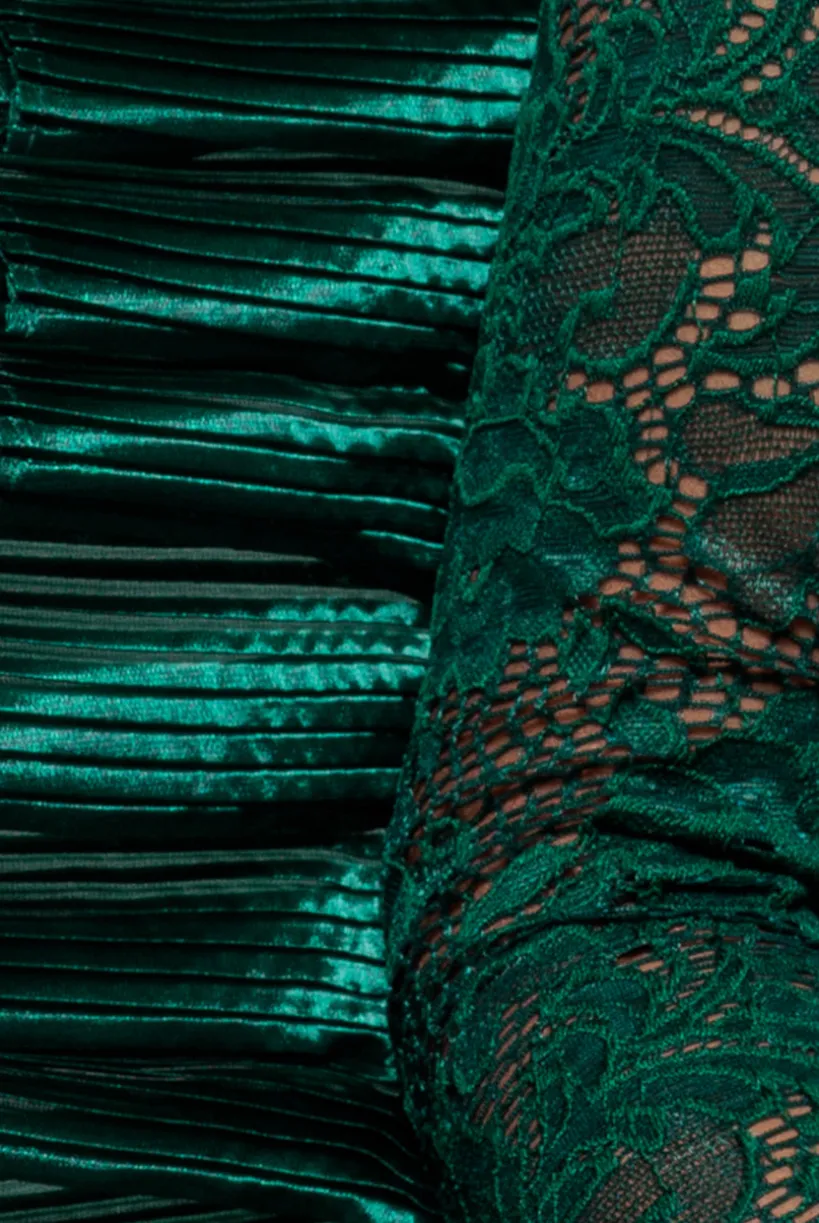One Shoulder Fan Pleat Frill Corset Top - Emerald Green by Goddiva