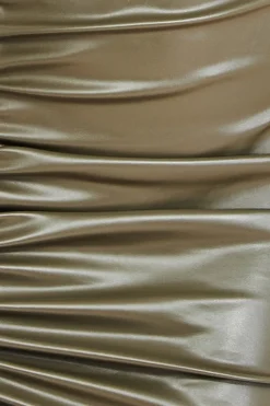 One Shoulder Faux Leather Mini Dress - Khaki by City Goddess