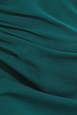 One Shoulder Front Split Scuba Maxi - Emerald Green by Goddiva