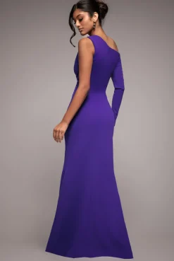 One Shoulder Front Split Scuba Maxi - Purple by Goddiva