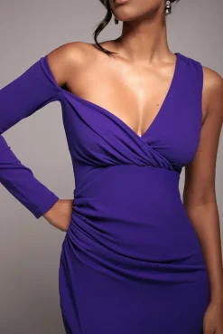 One Shoulder Front Split Scuba Maxi - Purple by Goddiva