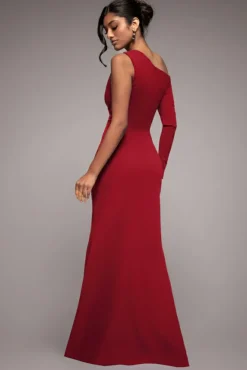 One Shoulder Front Split Scuba Maxi - Wine by Goddiva