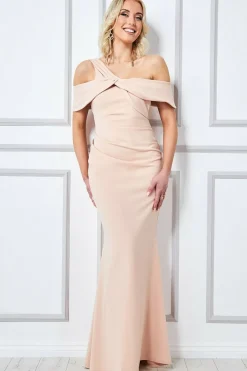 One Shoulder Knot Maxi - Beige by Goddiva
