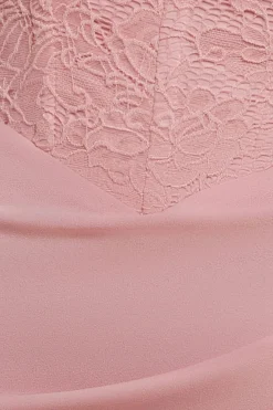 One Shoulder Organza Fan Detail Lace Bodice Maxi Dress - Blush Pink by Goddiva
