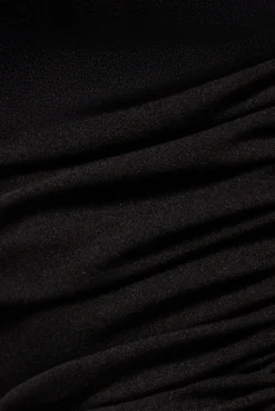 One Shoulder Puffed Satin Sleeve Evening Maxi Dress - Black by Goddiva