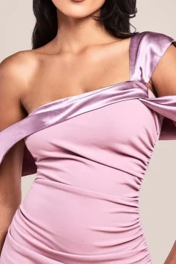 One Shoulder Satin Band Bodycon Midi Dress - Rose Pink by Goddiva