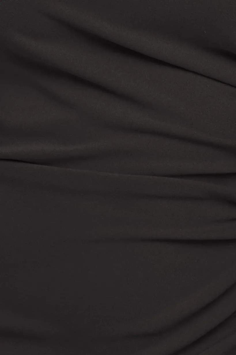 One Shoulder Satin Band Bodycon Midi Dress - Black by Goddiva